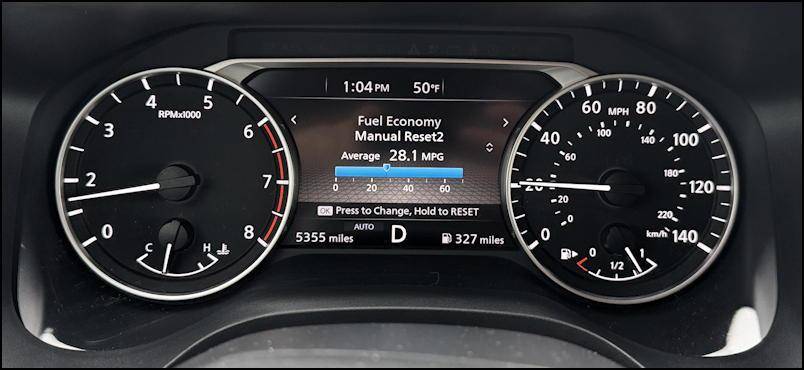 2025 nissan rogue rock creek - main gauge display screen with tachometer and speedometer