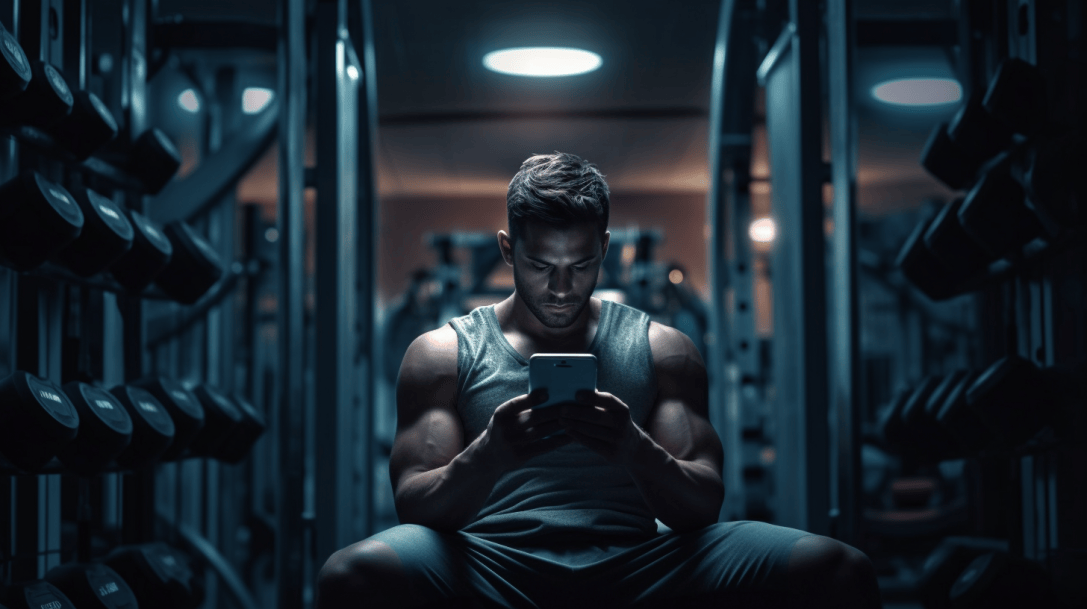 man using fitness app in gym