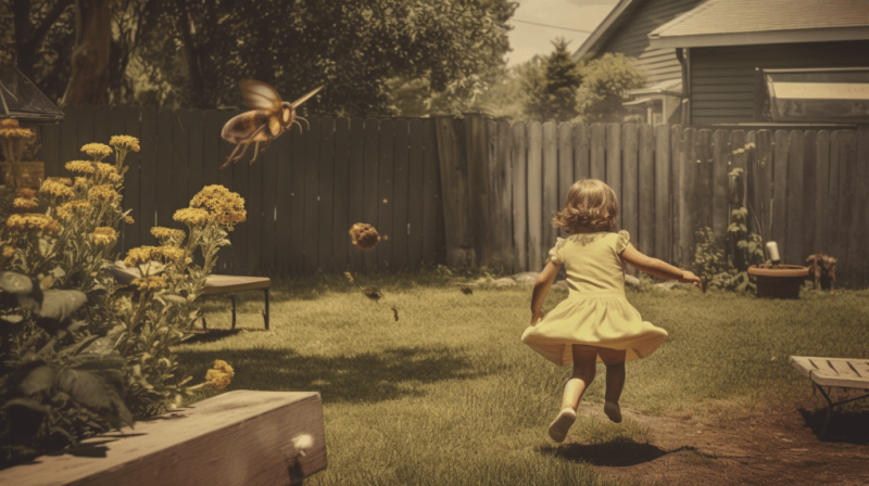 photograph of a child playing in the yard