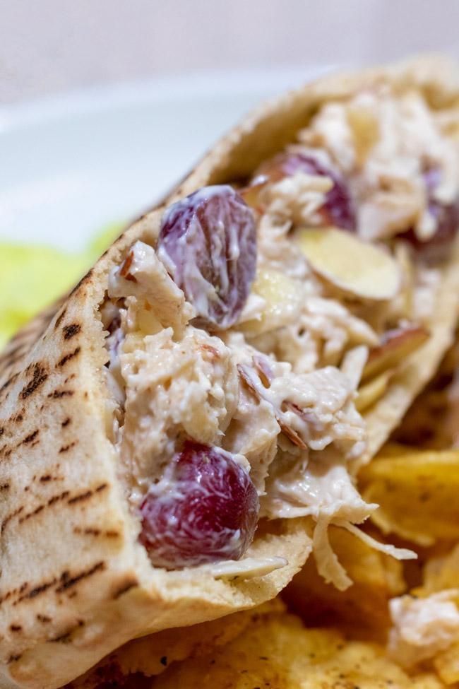 chicken salad pita sandwich recipe with grapes and sliced almonds