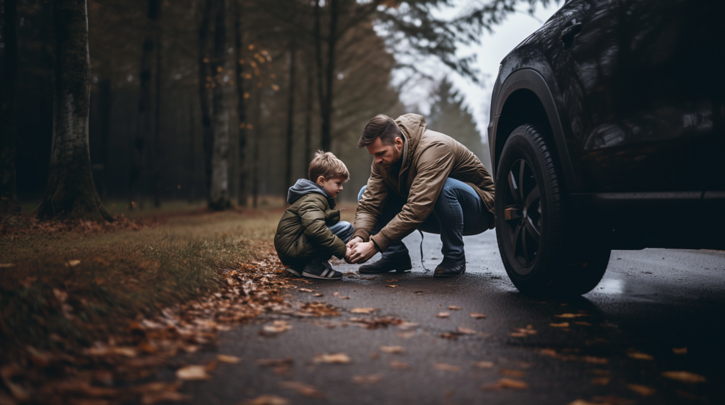 dad teaching son about auto maintenance