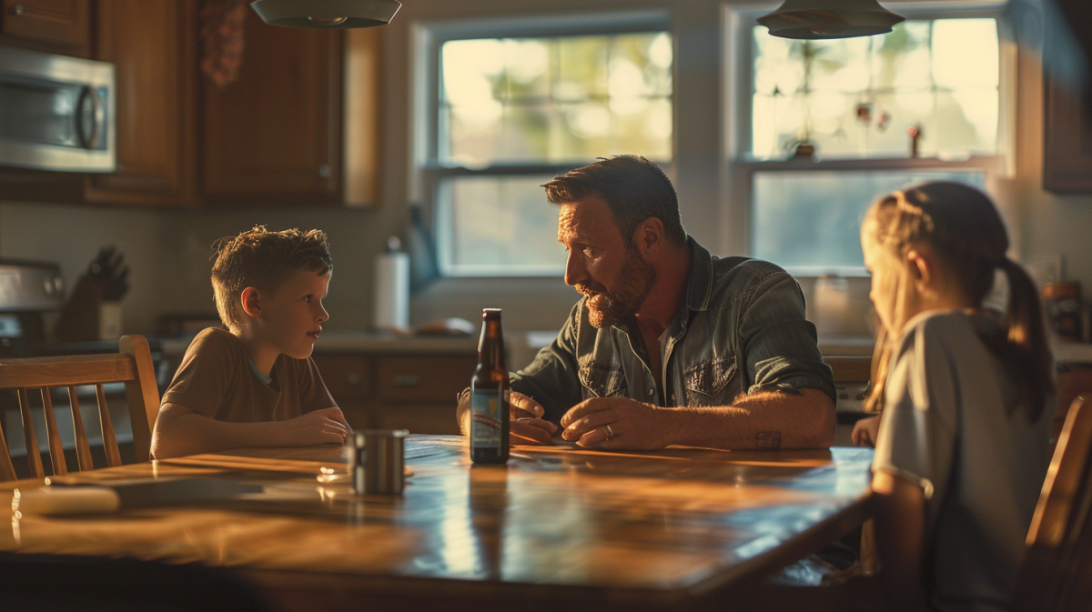 a dad talks with his kids about drinking alcohol