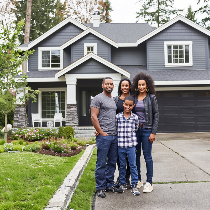 family on driveway