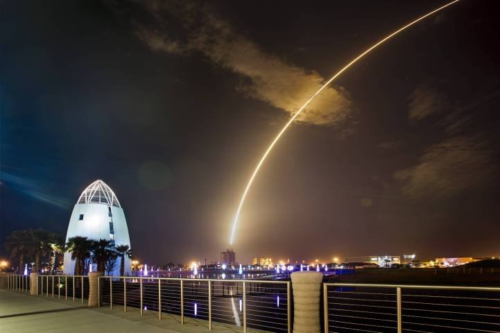 Night rocket launch seen from The Cove at Port Canaveral on Florida's Space Coast (photo credit: Space Coast Office of Tourism)