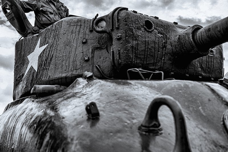 World War II reenactor with a Sherman tank in Vincennes, Indiana (photo credit: Visit Vincennes)
