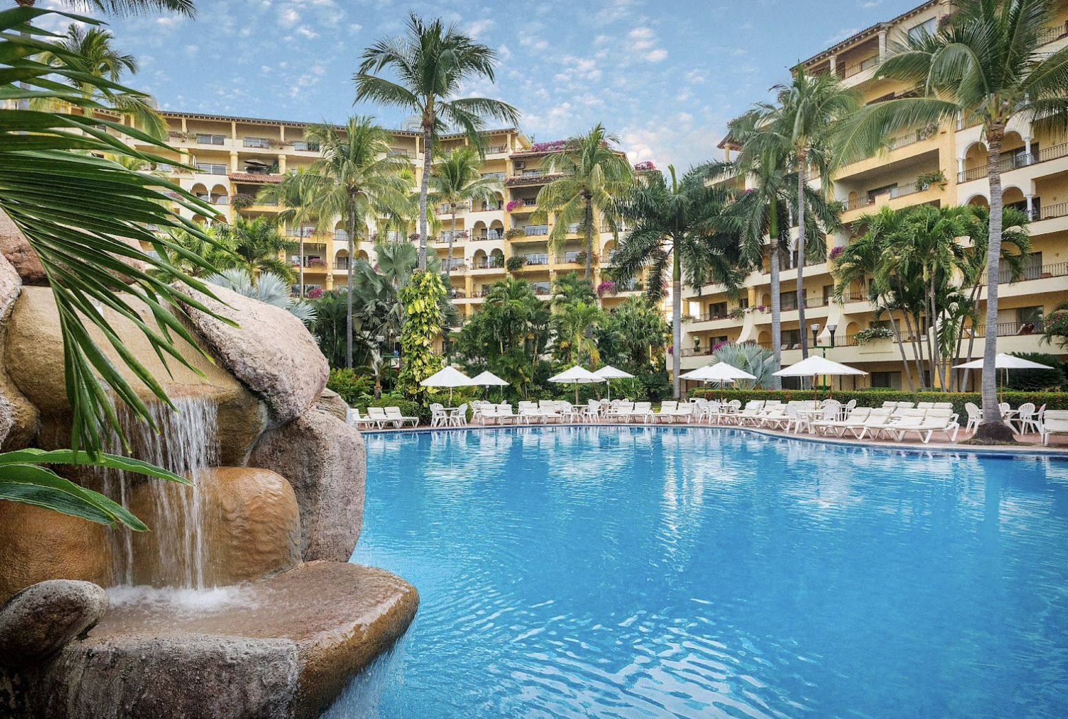 Velas Vallarta resort pool with waterfall in Puerto Vallarta Mexico