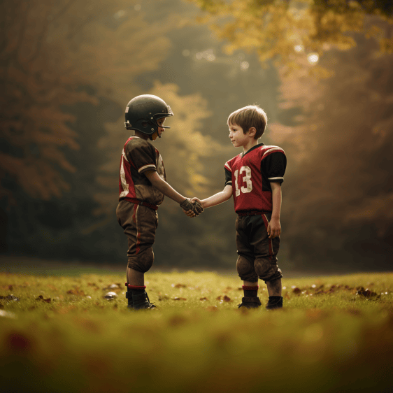 youth football players shaking hands in a gesture of good sportsmanship