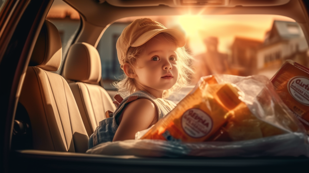 photo of a child sitting in the back of a vehicle on a hot summer day