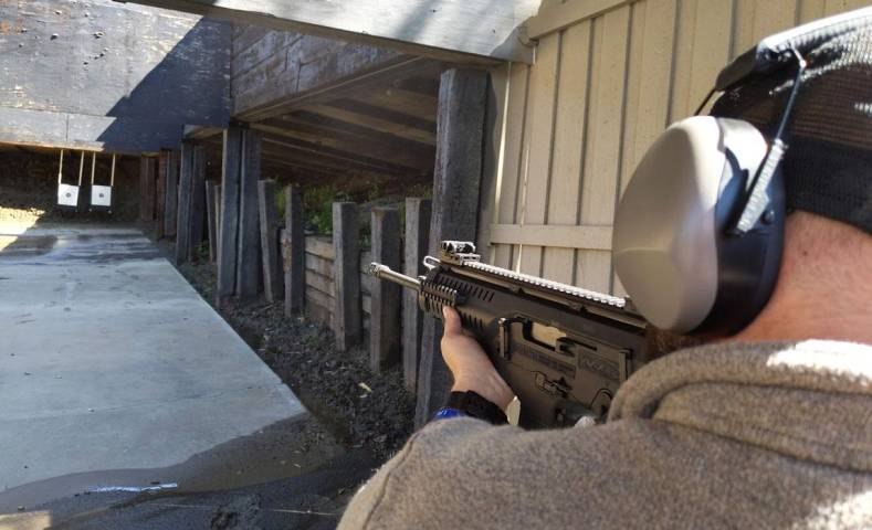 modified rifle at shooting range