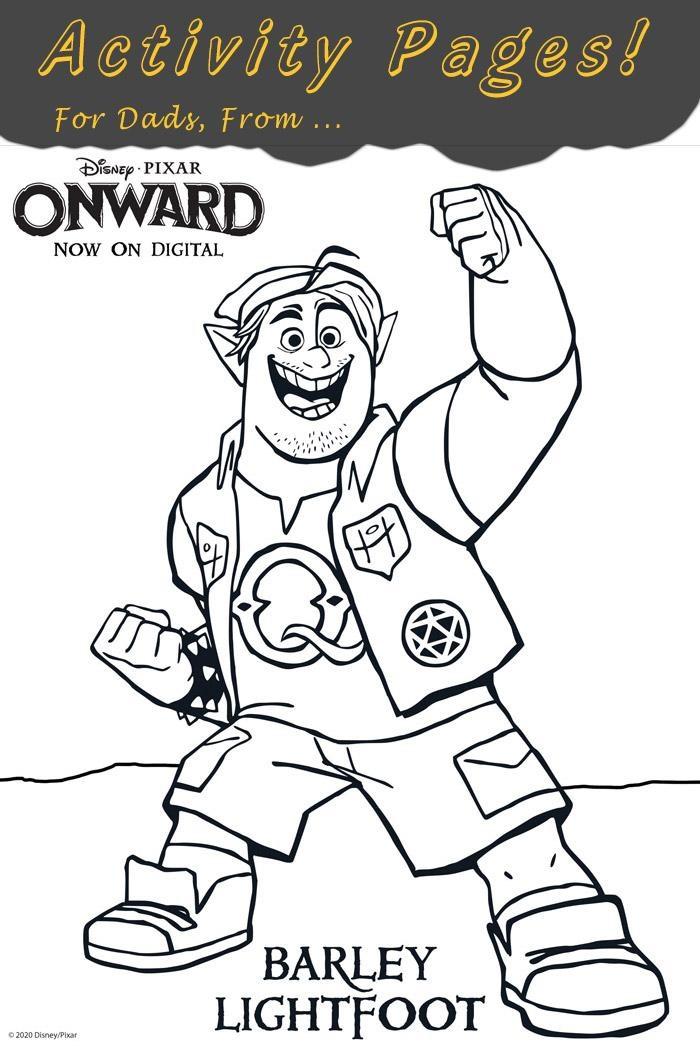 activity pages for dads from disney pixar on mantripping including coloring pages maze and memory game featuring characters from onward movie