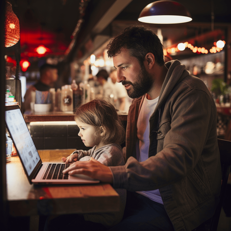 dad browsing dating sites with his daughter