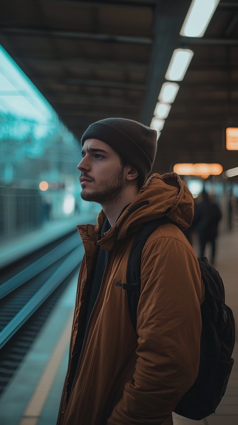 solo man traveling by train