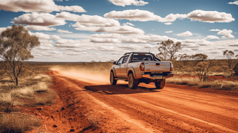 off road ute traveling through australian outback