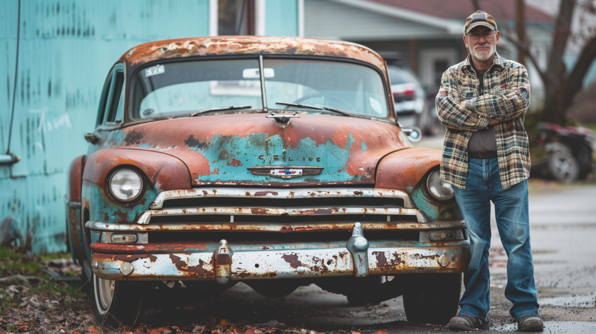 man getting ready to junk his old car