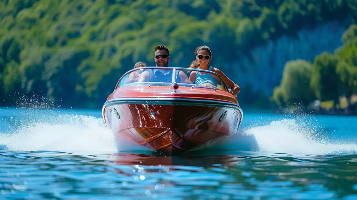 a family enjoying their boat on Lake Michigan