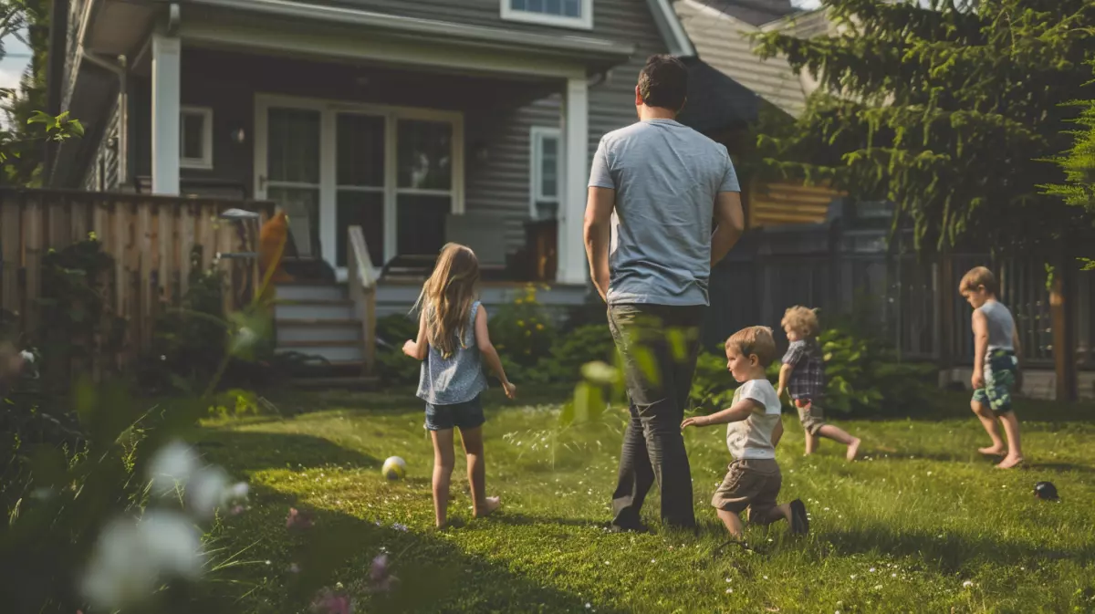 family playing in the back yard safe from mosquitos