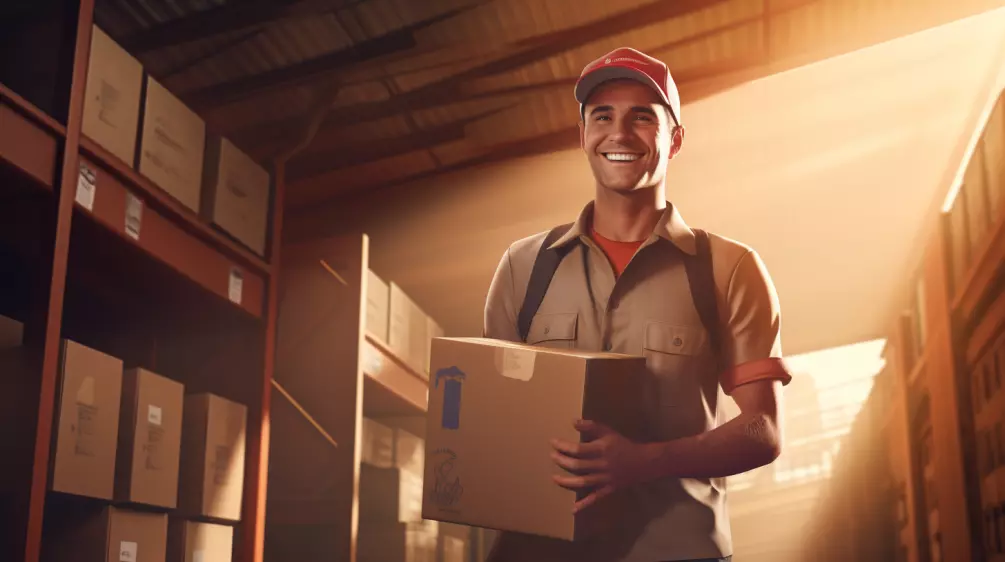 man carrying a box with items his manufacturing company created