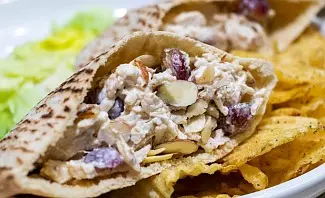 easy to make chicken salad with grapes and almonds pita sandwich recipe