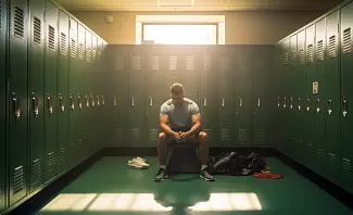 man in locker room after a hard workout