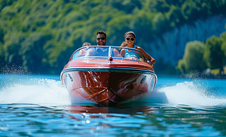 a family enjoying their boat on Lake Michigan