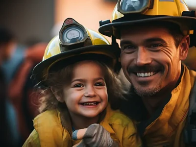 dad and daughter firefighter discovery career day