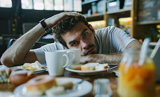 man eating a high carb meal and leaving a mess is a bad habit