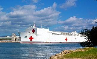 US Navy USNS Mercy Hospital Ship docked in Hawaii