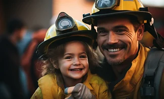dad and daughter firefighter discovery career day
