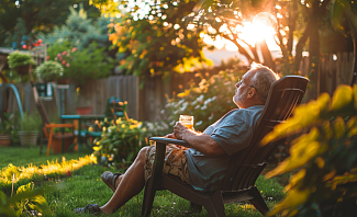 dad relaxing in back yard 