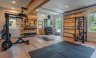 home gym built into a garage