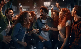 college kids binge drinking at a party