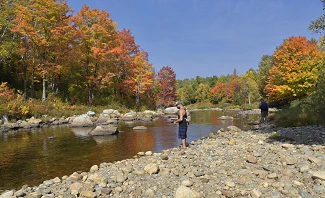 Fall foliage along a river in New Hampshire's White Mountains (photo credit: Mt. Washington Valley)